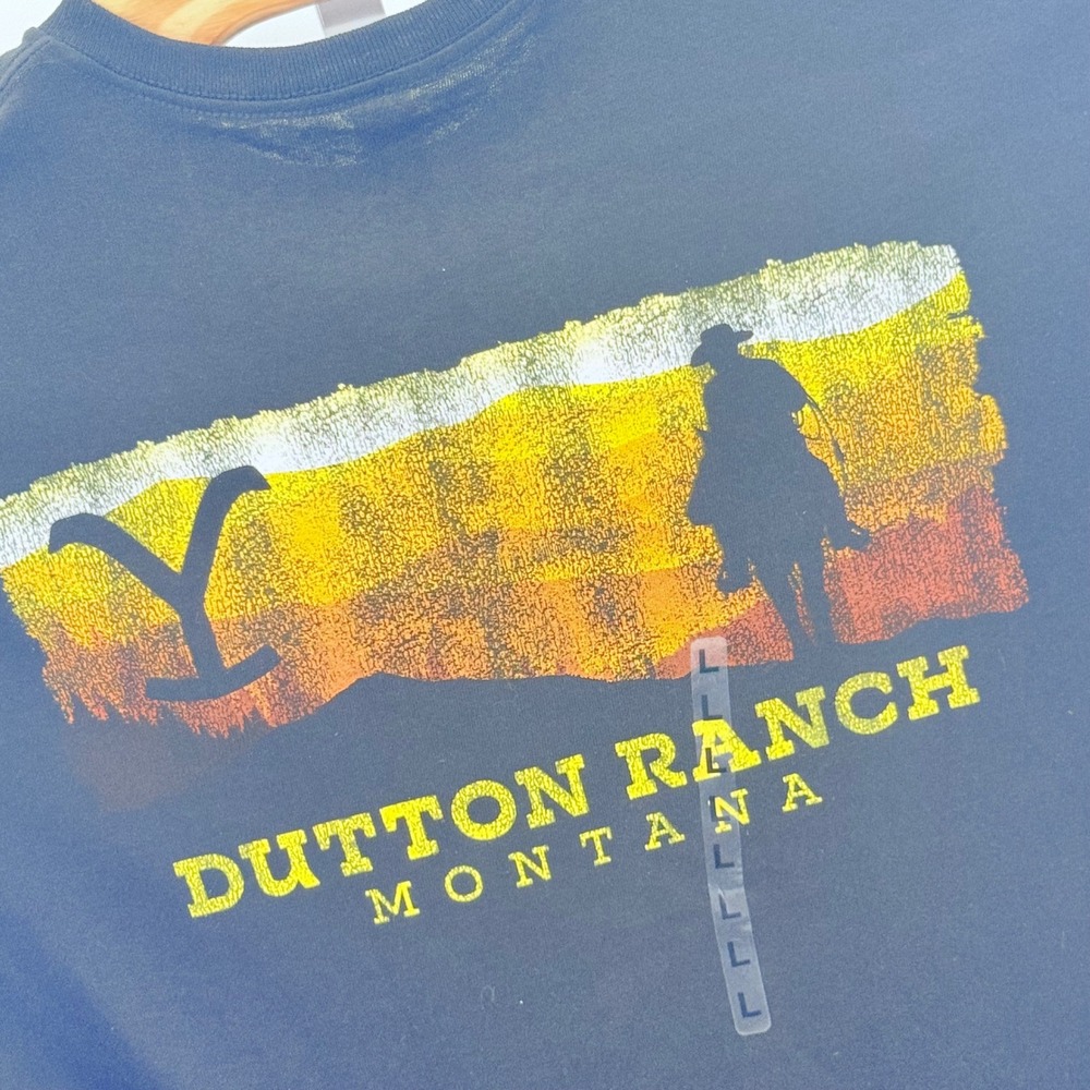 Yellowstone Dutton Ranch Montana Graphic Tee SS Western TV Show Black L Cowboy